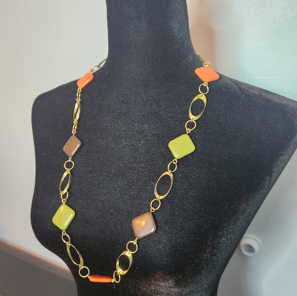 Fall Plastic Orange,Brown,Green, and Gold Necklace